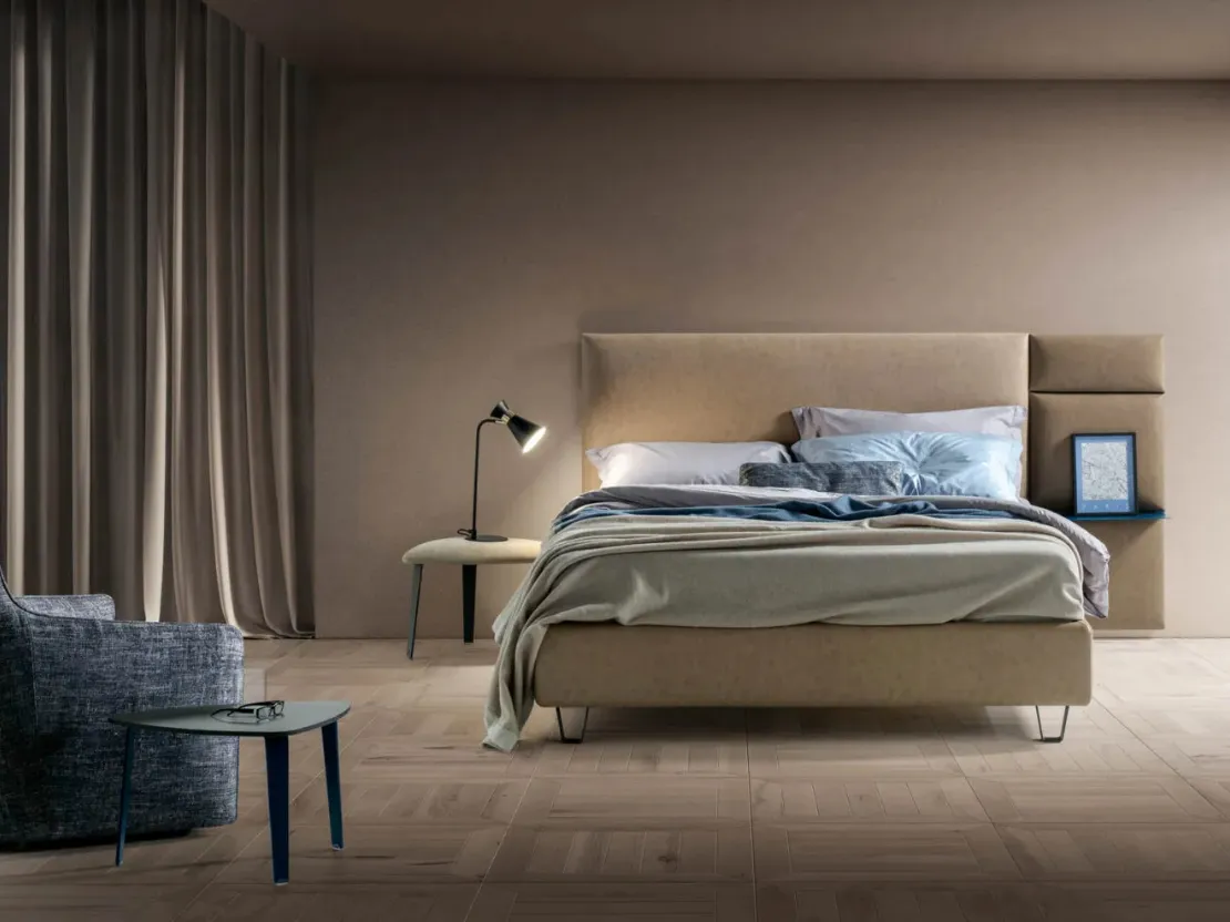 Letto con testiera in tessuto Pannelli Wall di Bside