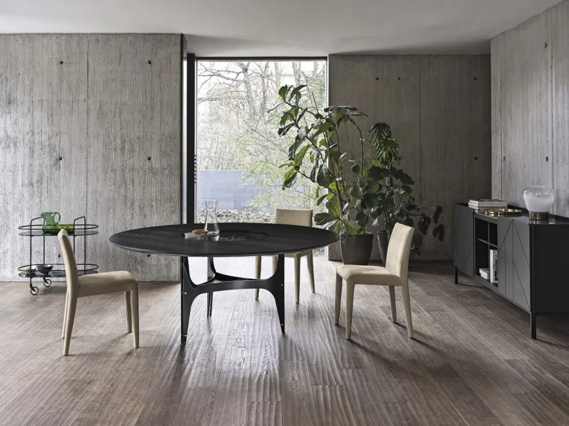Tavolo Universe Rotondo con top in Rovere Carbone impiallacciato di Bontempi